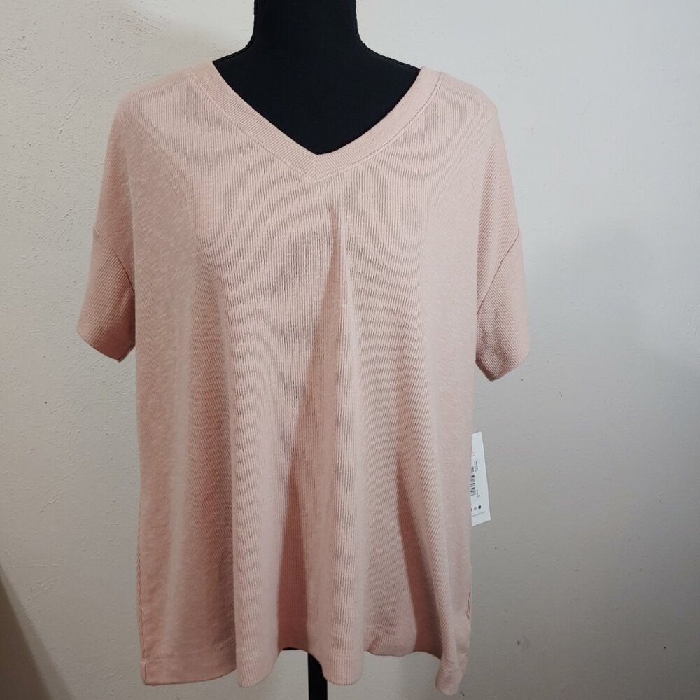 Three Dots Ribbed V Neck Super Soft Stretchy Short Sleeve T